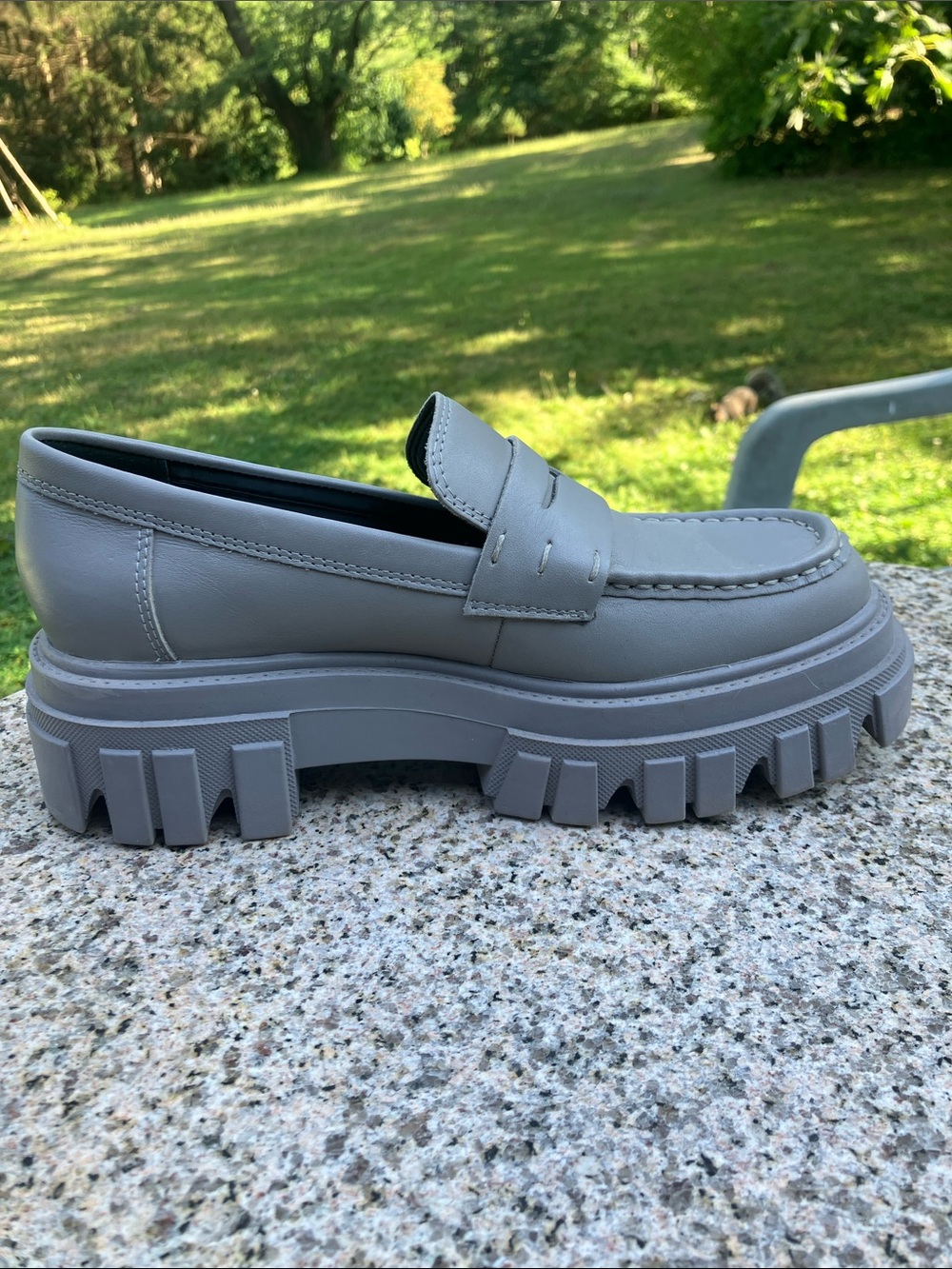 Marc Fisher Grey Leather Platform Loafers - Picture 2 of 9